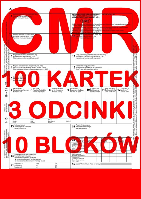 CMR List Przewozowy 100 kartek - 3 odcinki - 33 komplety - 10 szt.