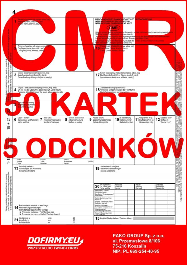 CMR List Przewozowy 50 kartek - 5 odcinków - 10 kompletów