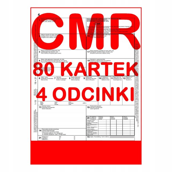 CMR List Przewozowy 80 kartek - 4 odcinki - 20 kompletów