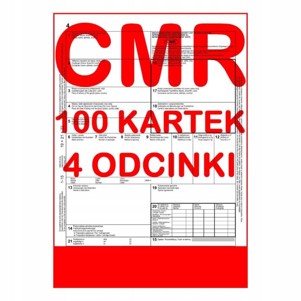 CMR List Przewozowy 100 kartek - 4 odcinki - 25 kompletów