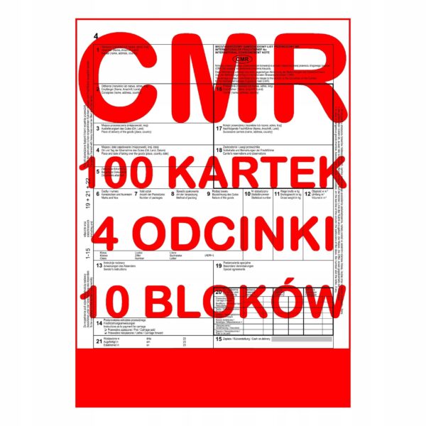 CMR List Przewozowy 100 kartek - 4 odcinki - 25 kompletów - 10 szt.