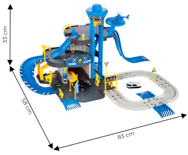 Garaż samochodowy komenda policji 3 poziomy z windą autka + helikopter 74 elementy - obrazek 10