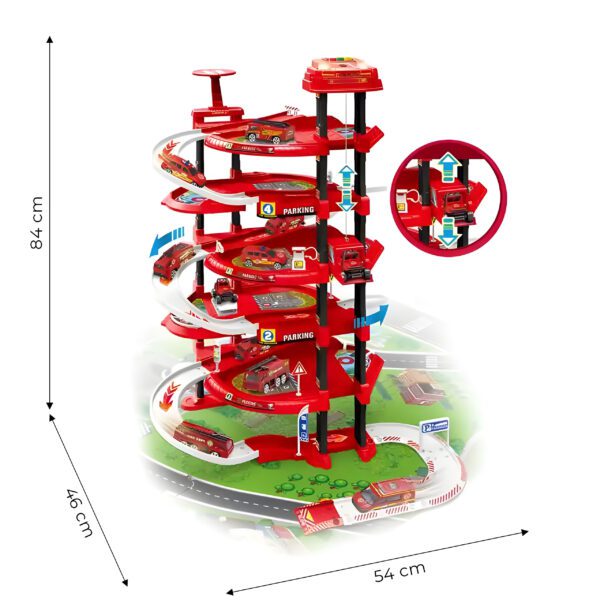 Garaż samochodowy XXL straż pożarna 5 poziomów + mata z miastem 82 elementy - obrazek 4