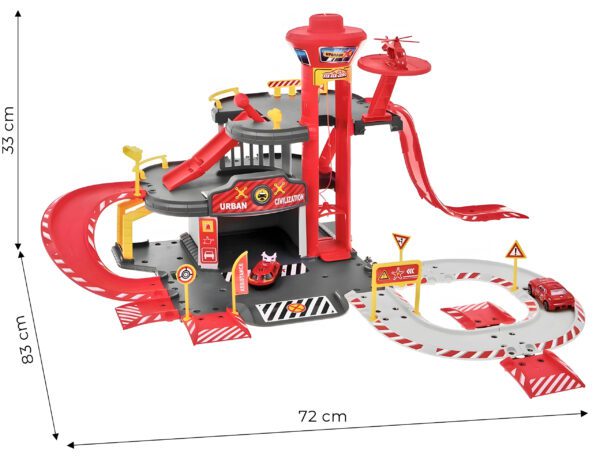 Garaż samochodowy straż pożarna 3 poziomy z windą autka + helikopter 74 elementy - obrazek 5