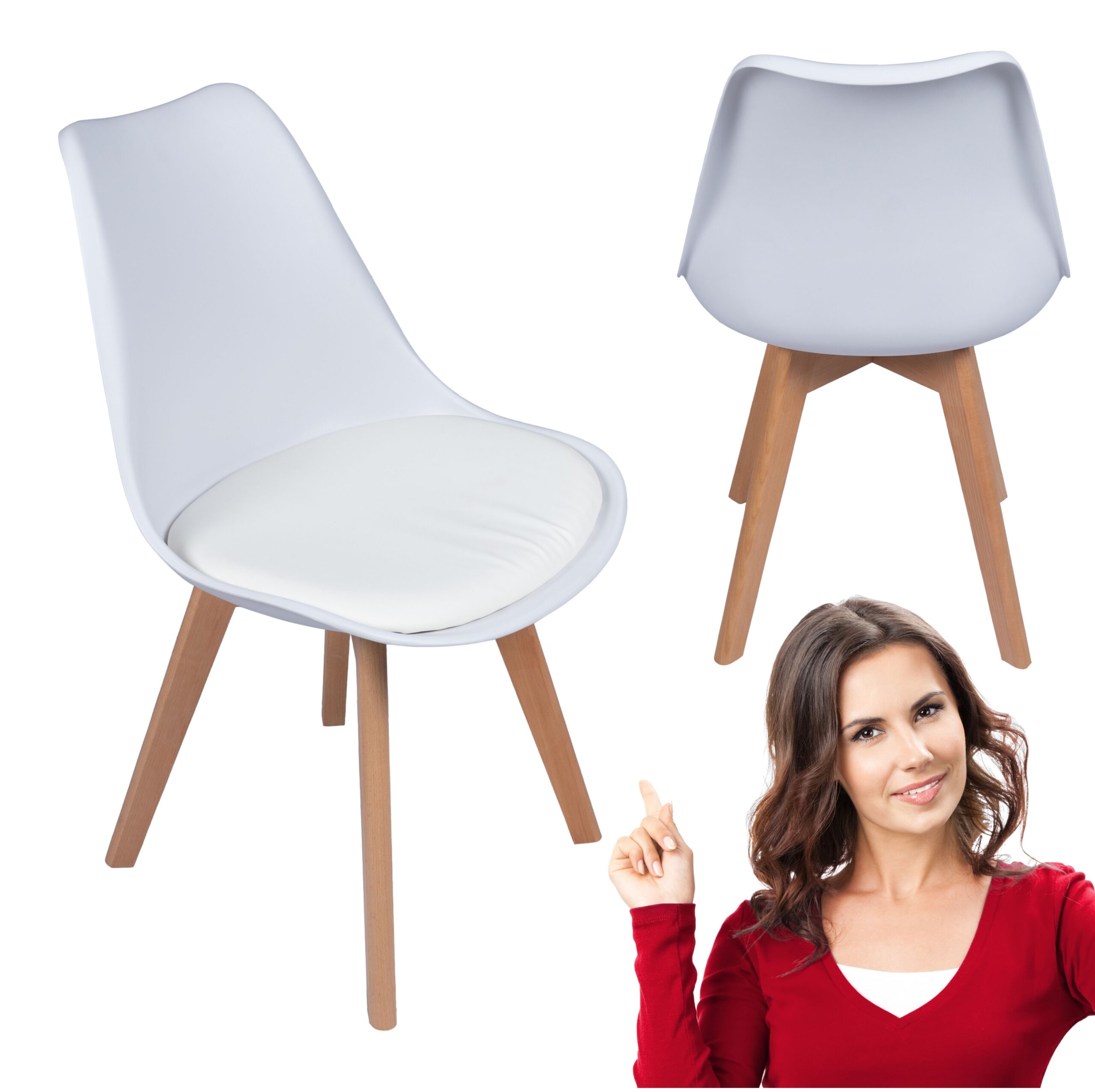 Nowoczesne krzesło z poduszką w stylu skandynawskim do salonu jadalni kuchni biały