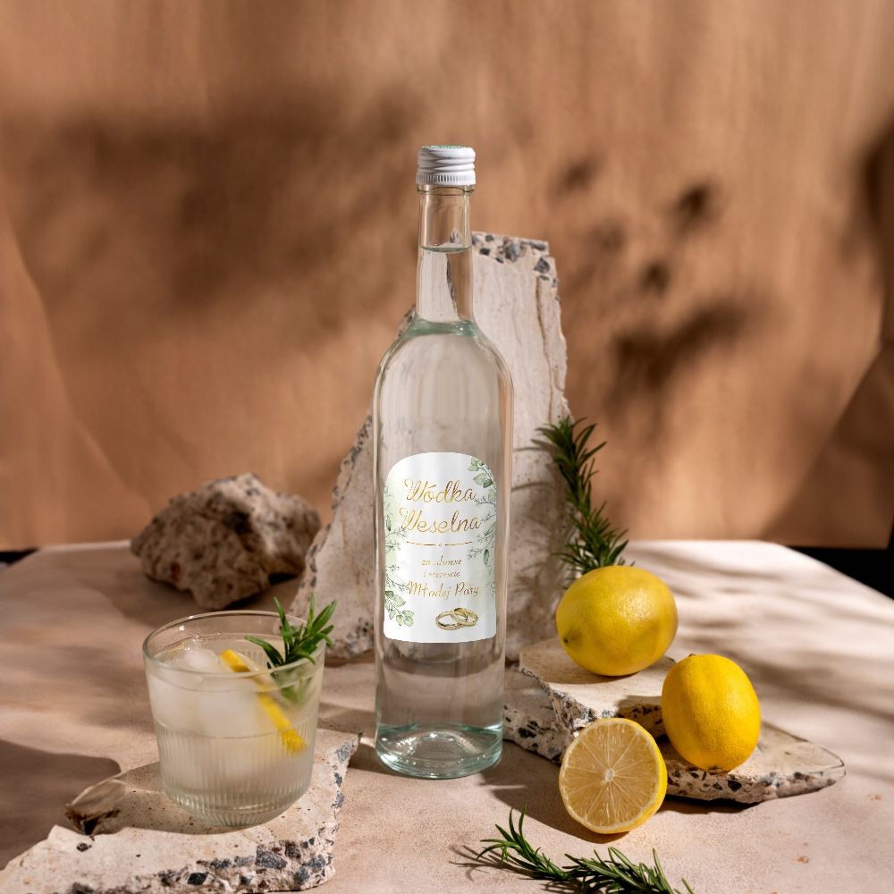 naklejki na wódkę weselną ślub wesele szkło 12 szt 55mm x  92mm