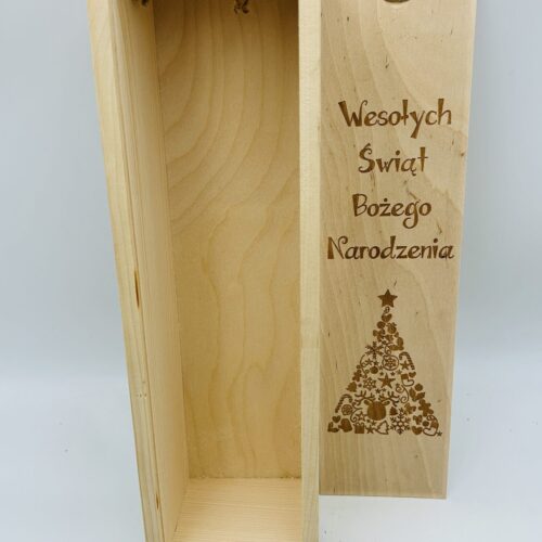 skrzynka na wino grawerowana Wesołych Świąt  38 x 10 cm.    - P587